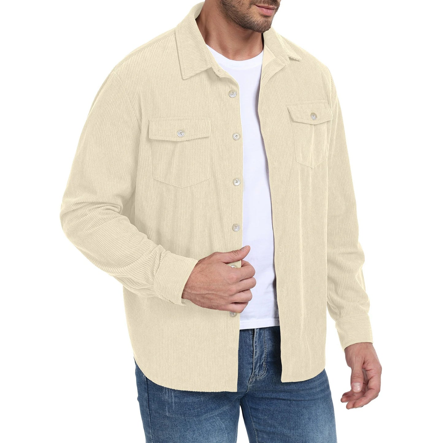 Men's Corduroy Casual Button Up Long Sleeve Shirts