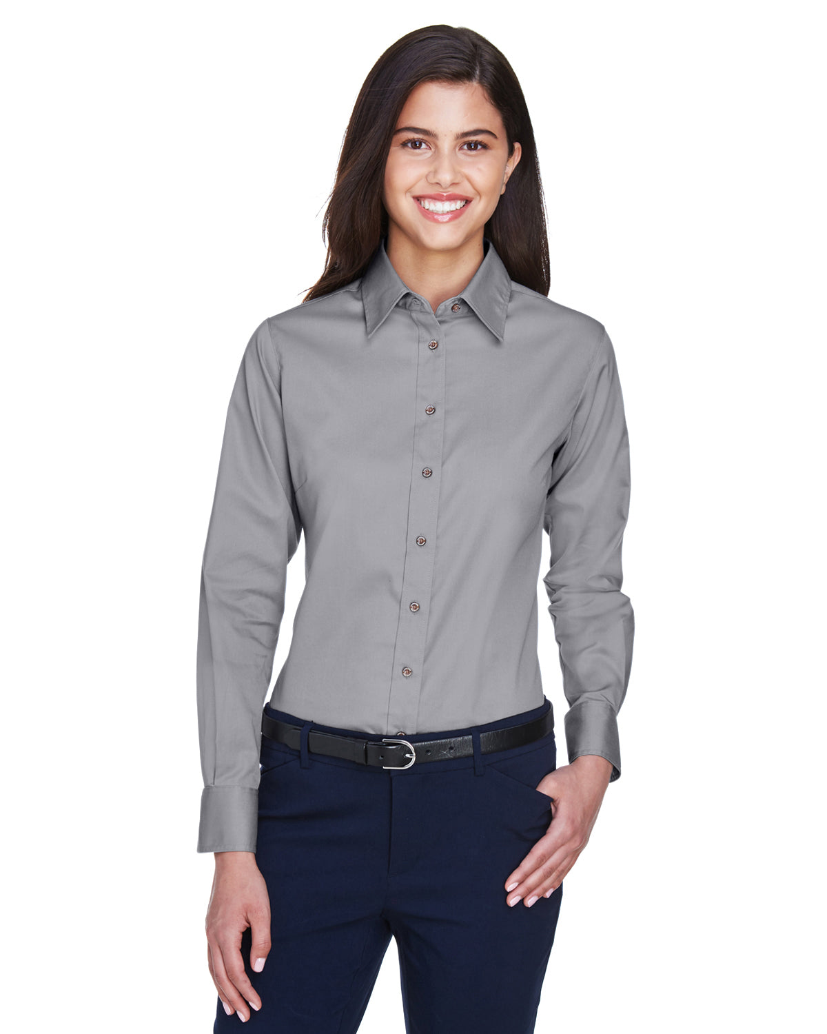 Harriton M500W Ladies' Easy Blend™ Long-Sleeve Twill Shirt with Stain-Release