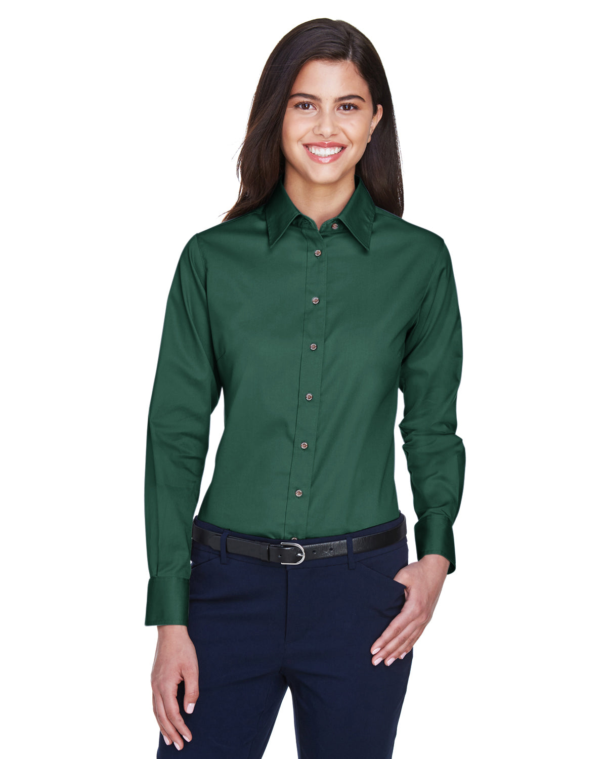 Harriton M500W Ladies' Easy Blend™ Long-Sleeve Twill Shirt with Stain-Release