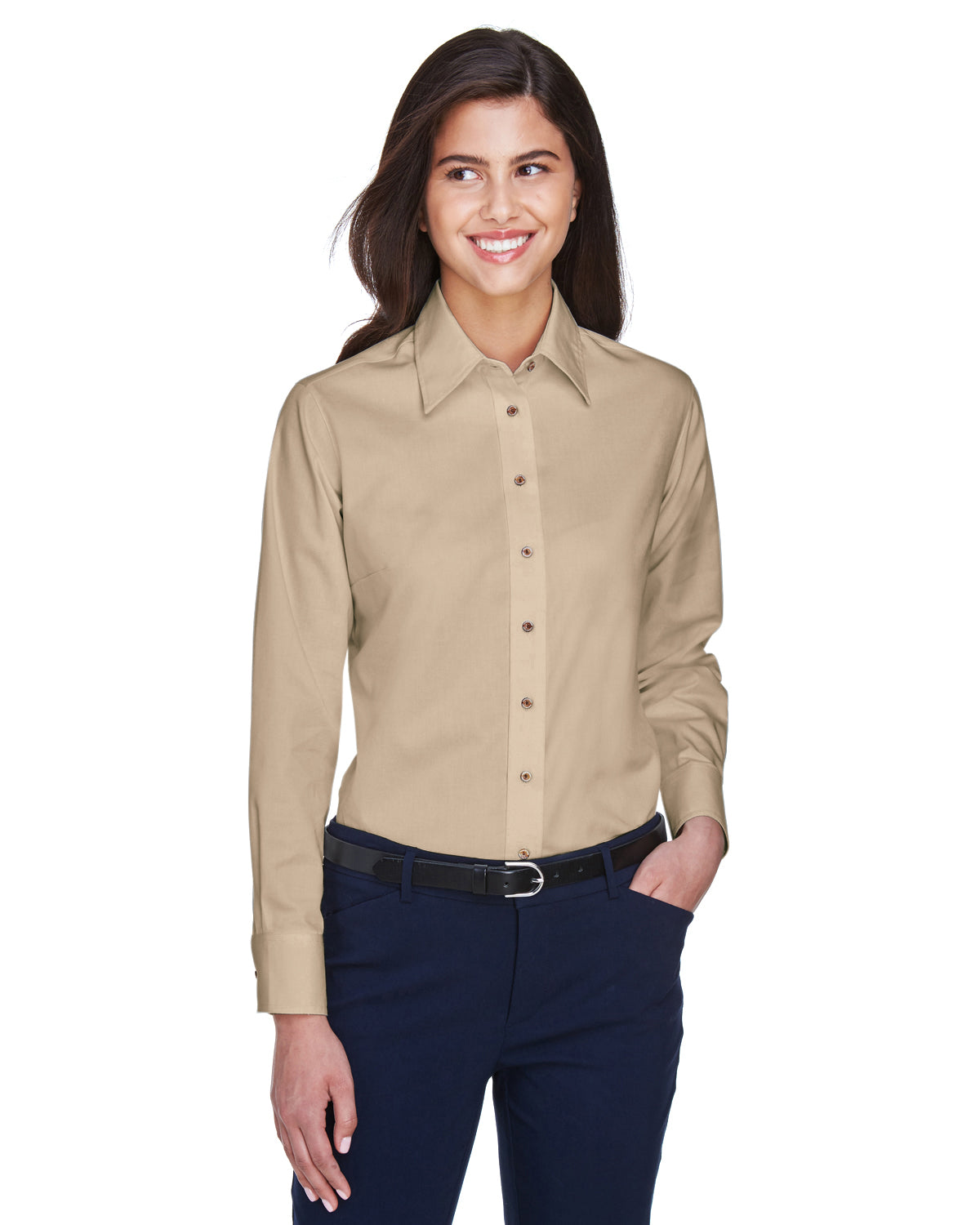 Harriton M500W Ladies' Easy Blend™ Long-Sleeve Twill Shirt with Stain-Release