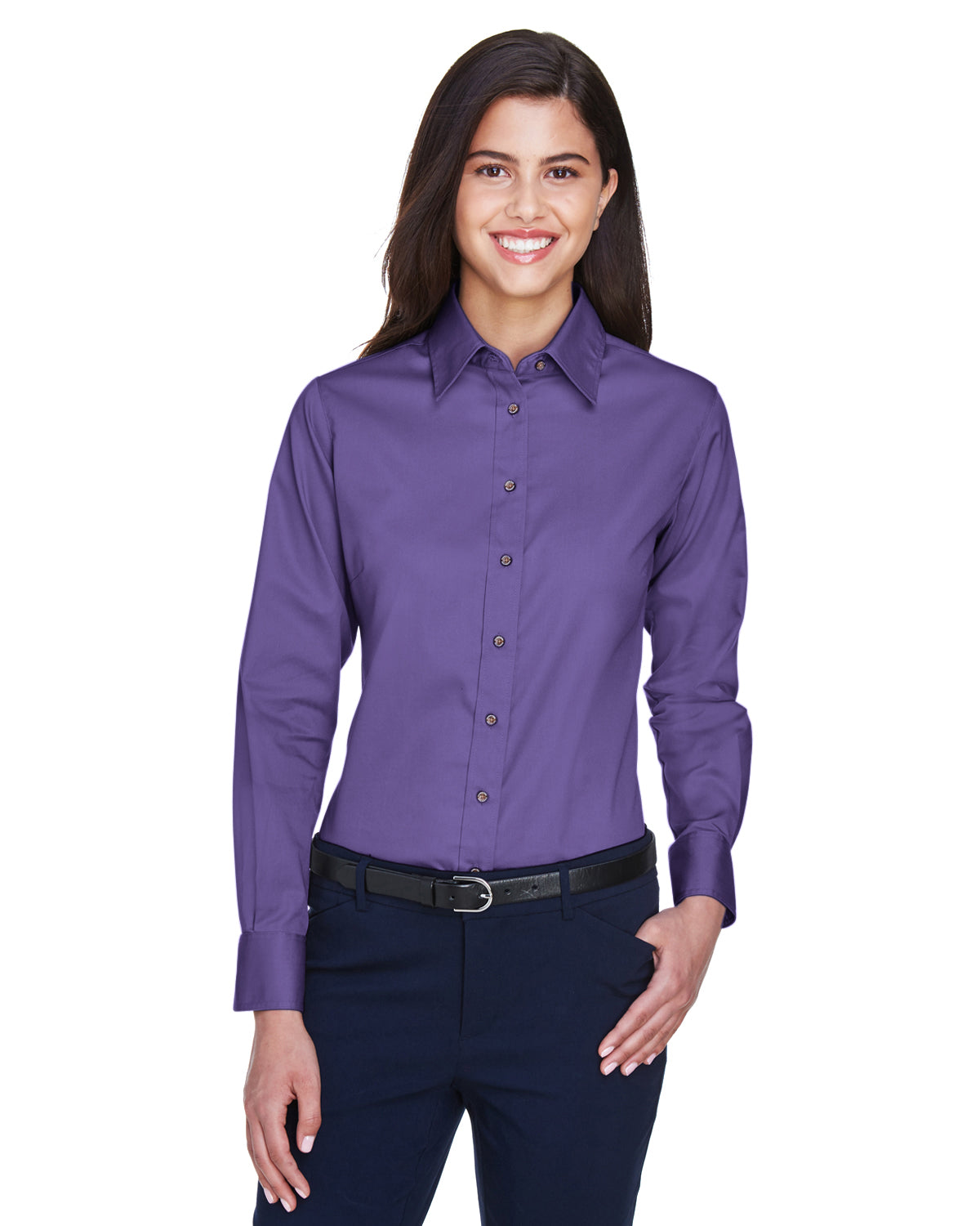 Harriton M500W Ladies' Easy Blend™ Long-Sleeve Twill Shirt with Stain-Release