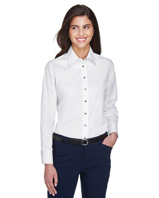 Harriton M500W Ladies' Easy Blend™ Long-Sleeve Twill Shirt with Stain-Release