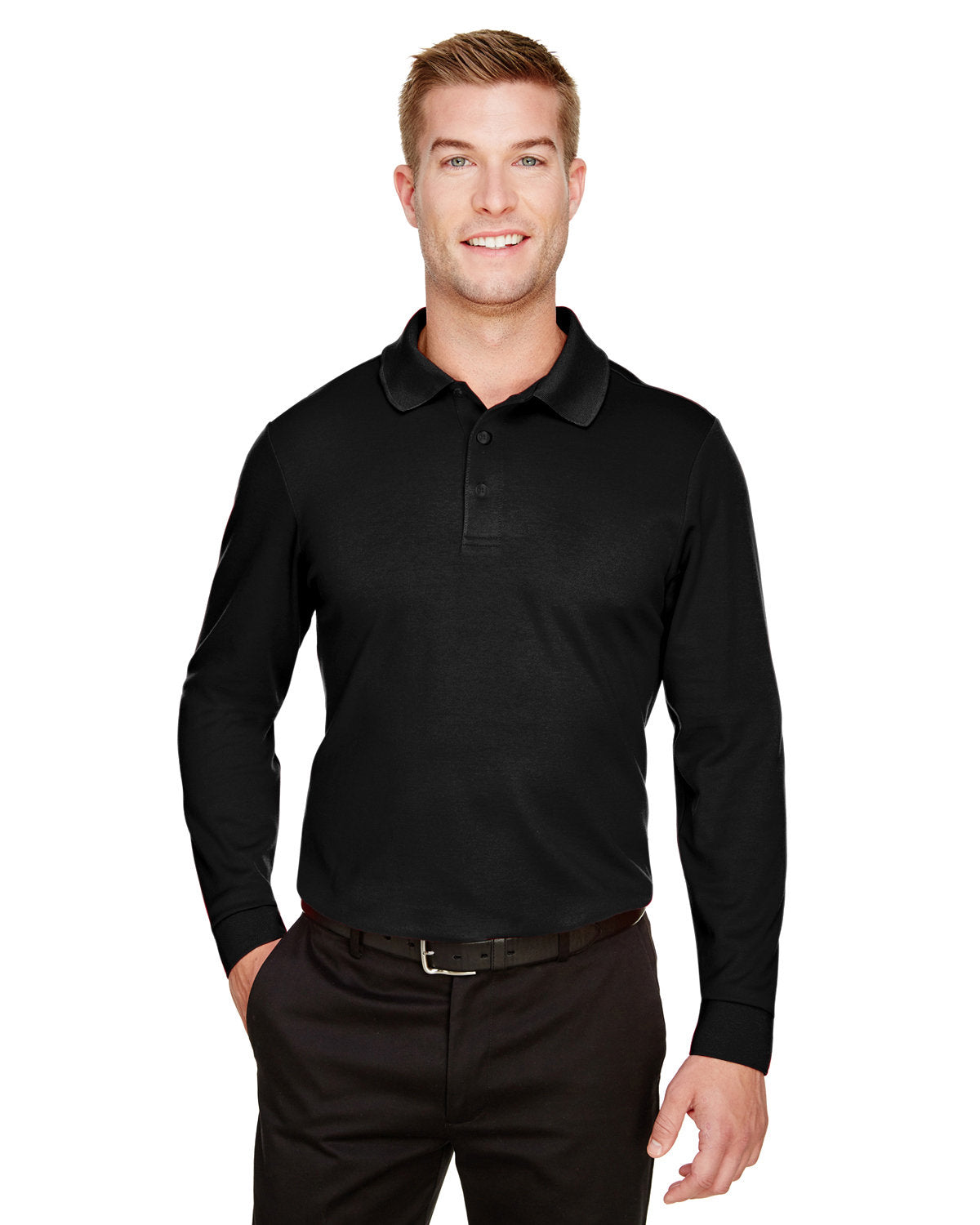 Devon & Jones CrownLux Performance® Men's Plaited Long Sleeve Polo