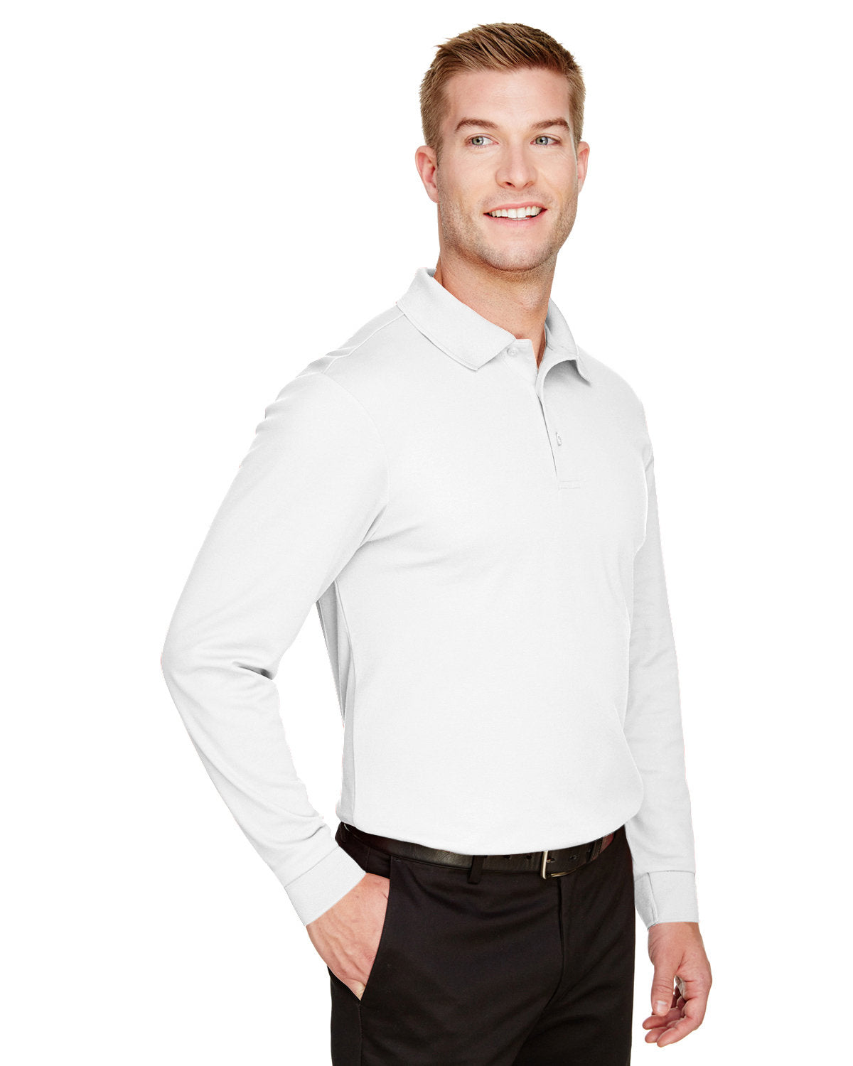 Devon & Jones CrownLux Performance® Men's Plaited Long Sleeve Polo