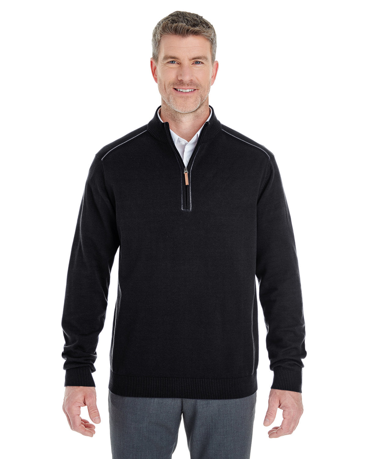 Devon & Jones Men's Manchester Fully-Fashioned Quarter-Zip Sweater